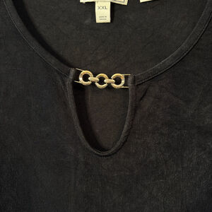 Women's DANA BUCHMAN Luxe Stretch Black Tank Top Gold Link Keyhole Neck Plus XXL